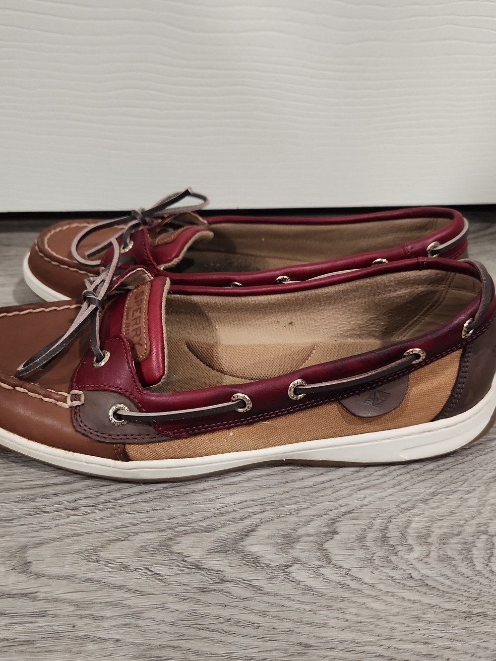 Sperry Top-Slider Anglefish Varsity Boat Shoes Womens Size 10 Brown Leather - Picture 5 of 7
